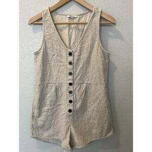 Madewell Women's V-Neck Button Down Linen Blend Sleeveless Romper Beige 4
